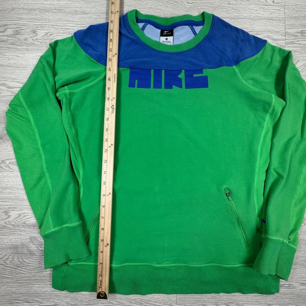 Nike Men's Sweatshirt Dri-FIT Colorblock Green Blue XL Zipper Pockets Pullover‎